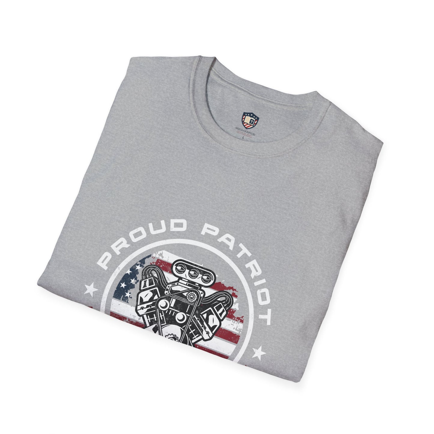 Proud Patriot T-Shirt | Drive for Freedom American Flag Engine Graphic Tee, USA Car Enthusiast Shirt, Patriotic Gift for Men and Women