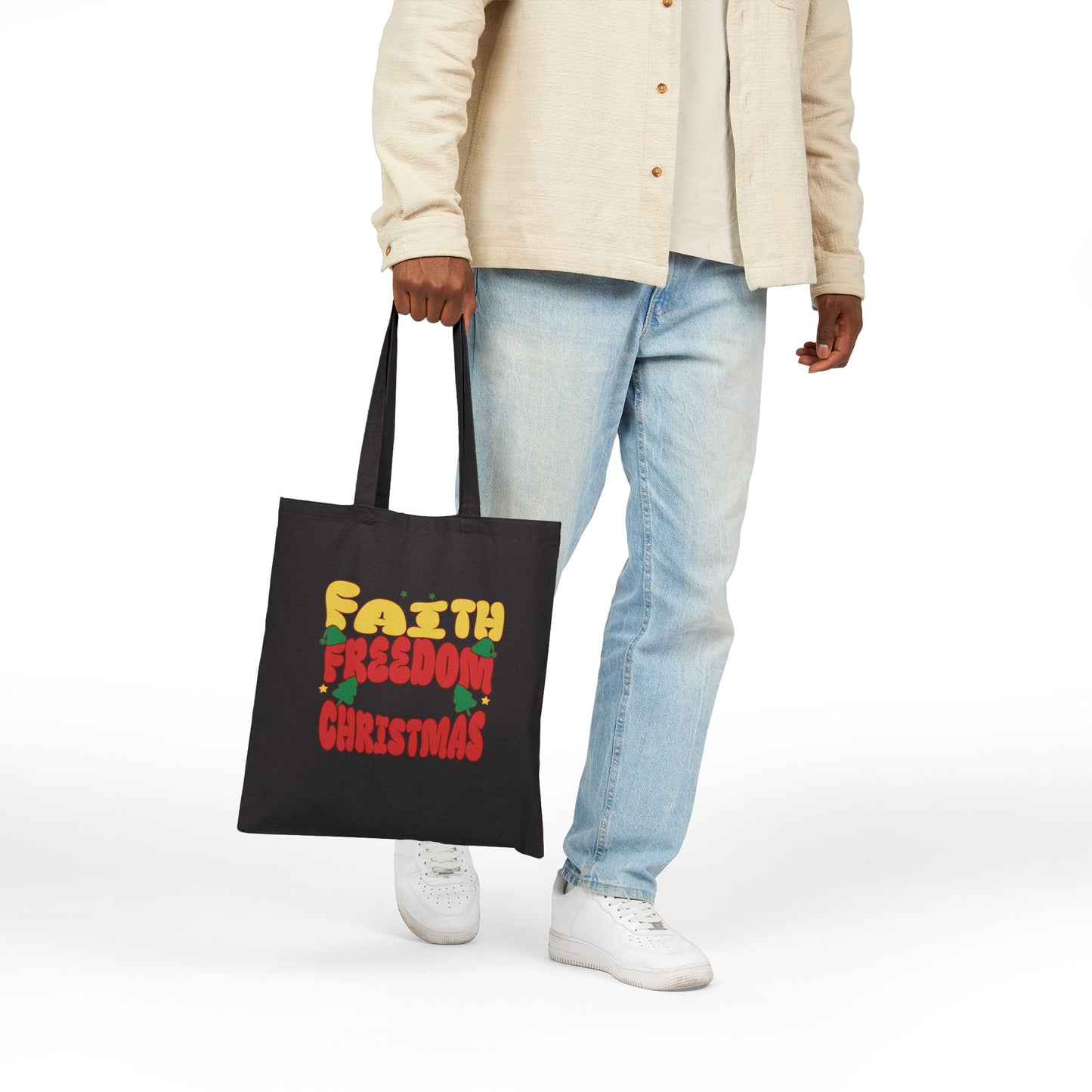 Faith Freedom Christmas Themed Tote Bag