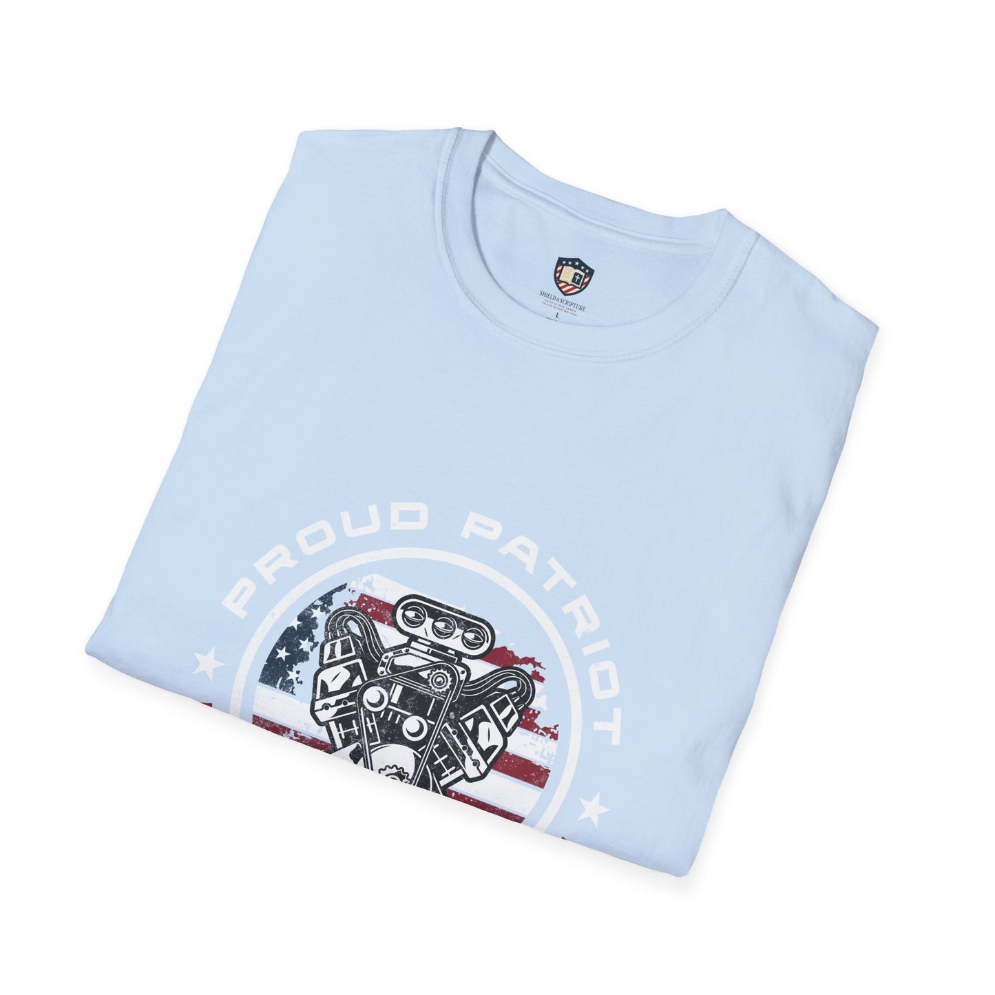 Proud Patriot T-Shirt | Drive for Freedom American Flag Engine Graphic Tee, USA Car Enthusiast Shirt, Patriotic Gift for Men and Women
