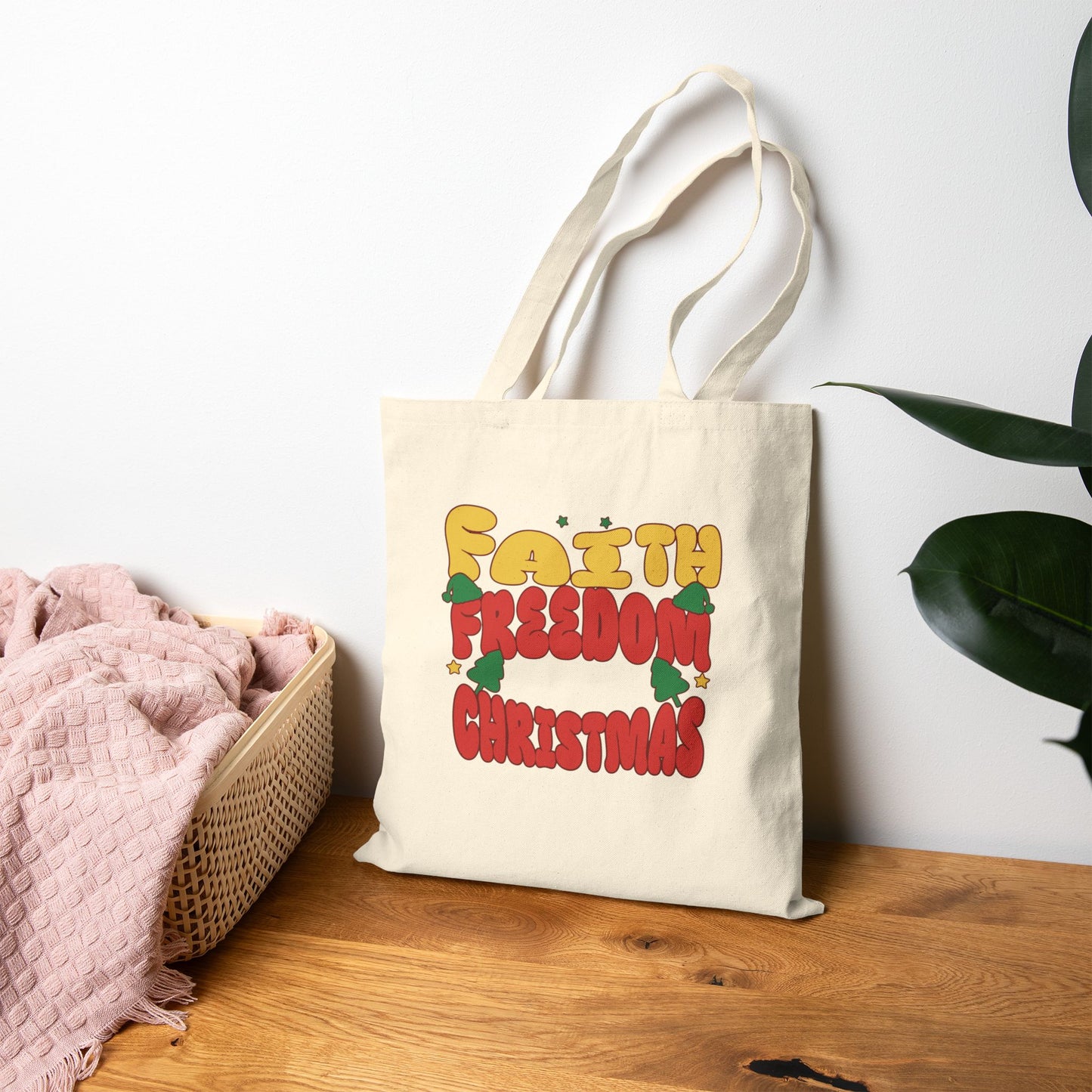 Faith Freedom Christmas Themed Tote Bag
