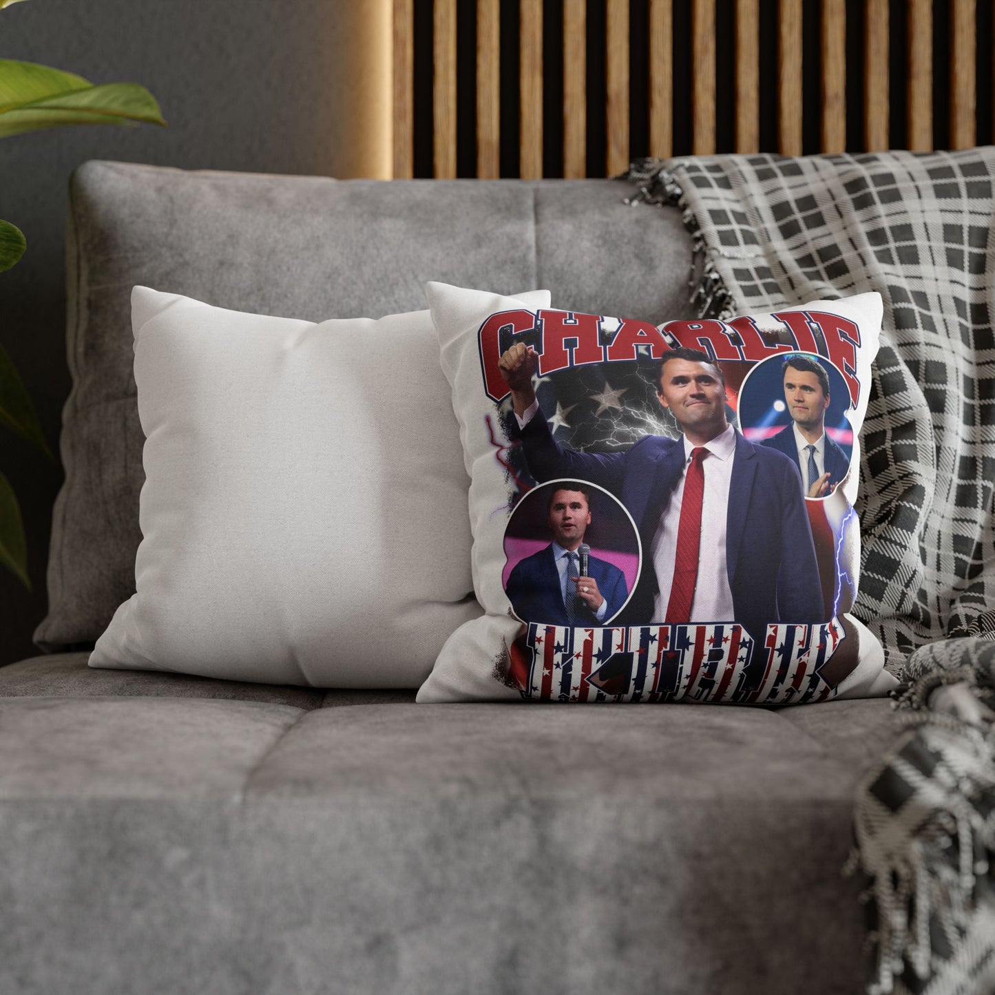 Patriotic Square Pillowcase featuring Charlie Kirk