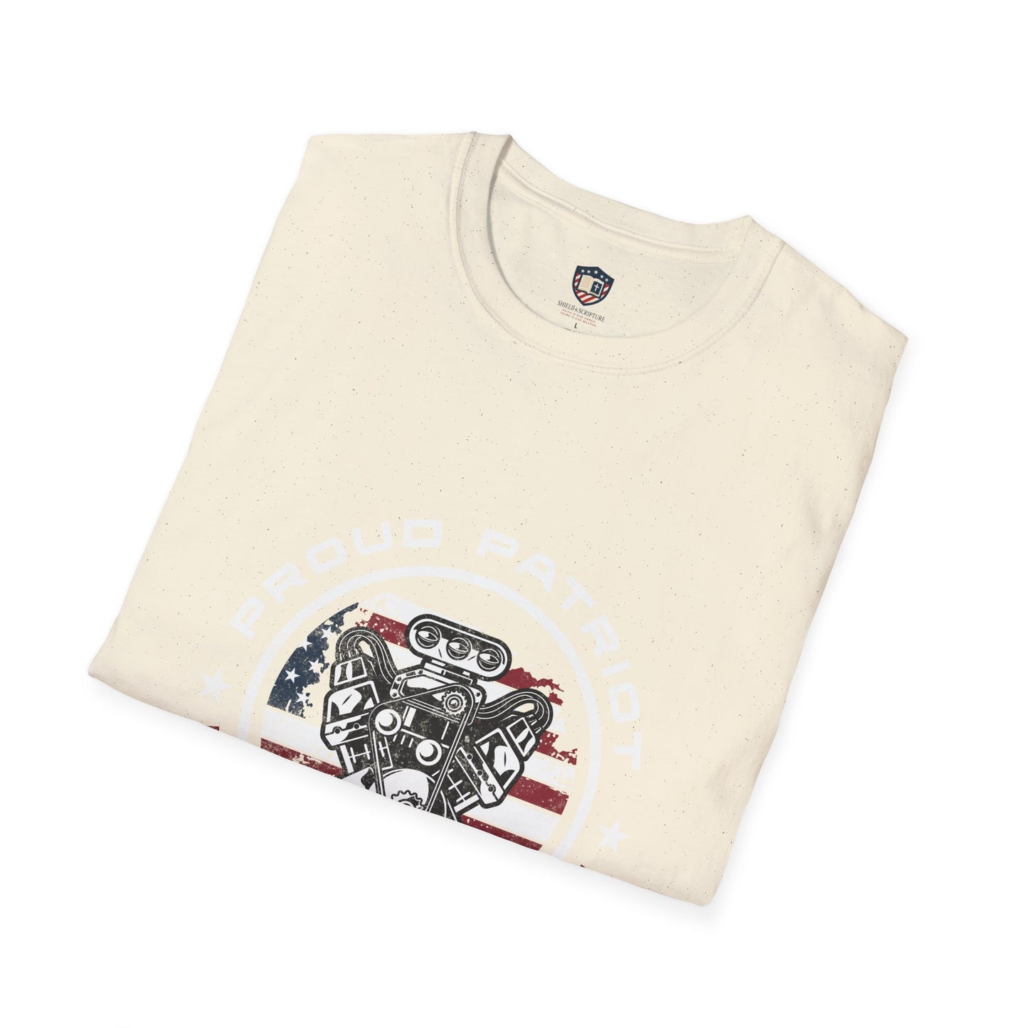 Proud Patriot T-Shirt | Drive for Freedom American Flag Engine Graphic Tee, USA Car Enthusiast Shirt, Patriotic Gift for Men and Women