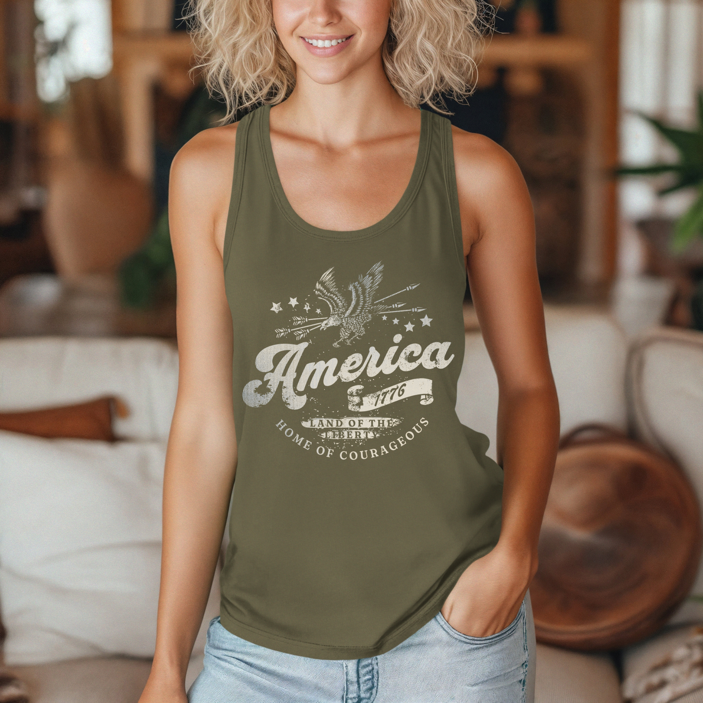 Patriotic America 1776 Women's Racerback Tank Top