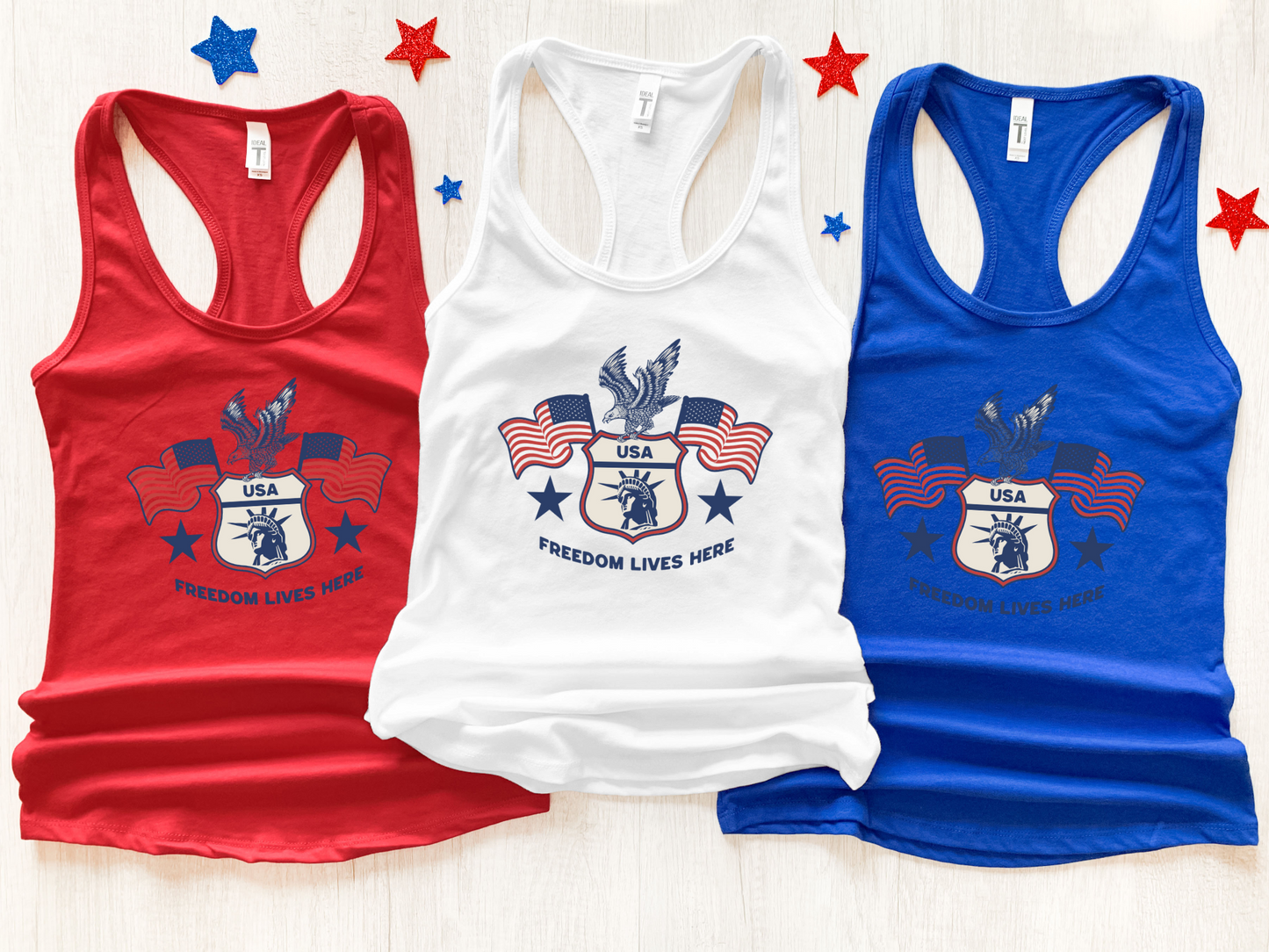 USA Freedom Lives Here Design Women's Racerback Tank