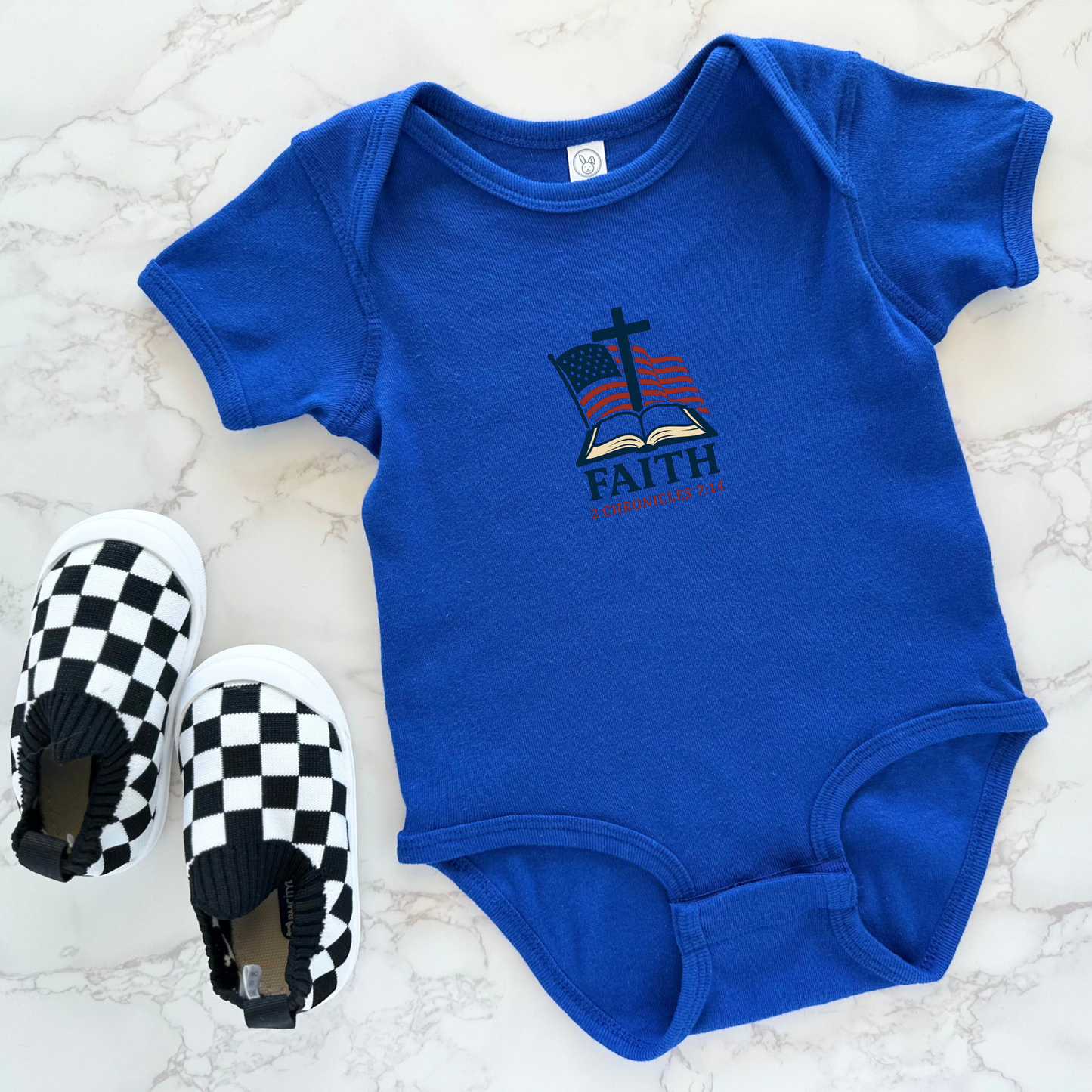 Patriotic Faith 2 Chronicles 7:14 Baby Bodysuit