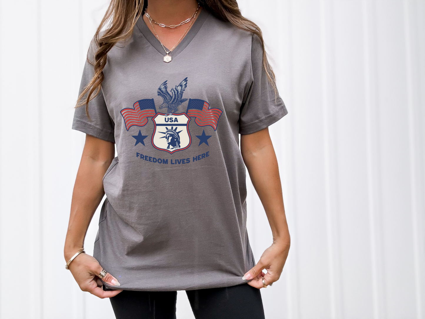 Freedom lives here Unisex V-Neck Tee
