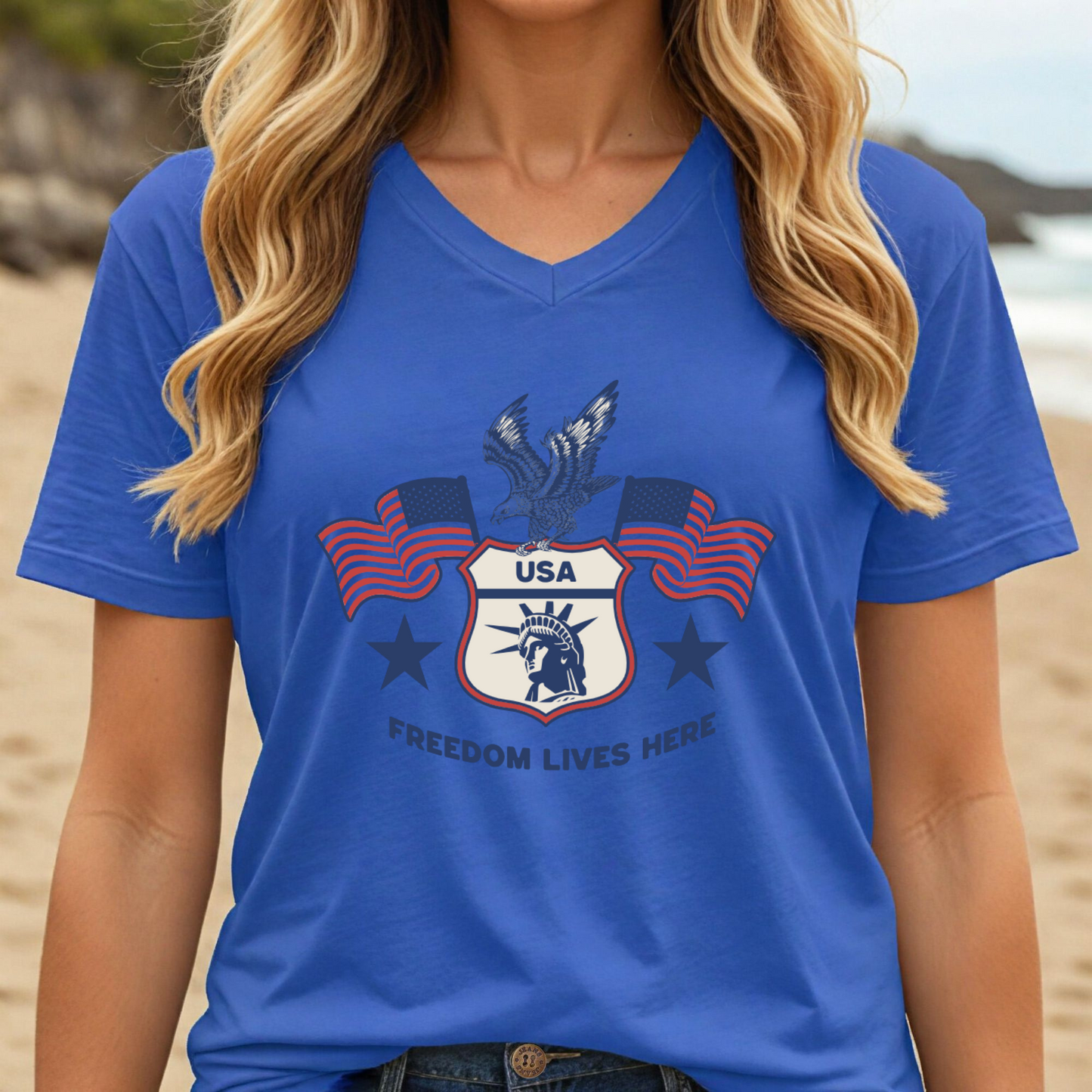 Freedom lives here Unisex V-Neck Tee