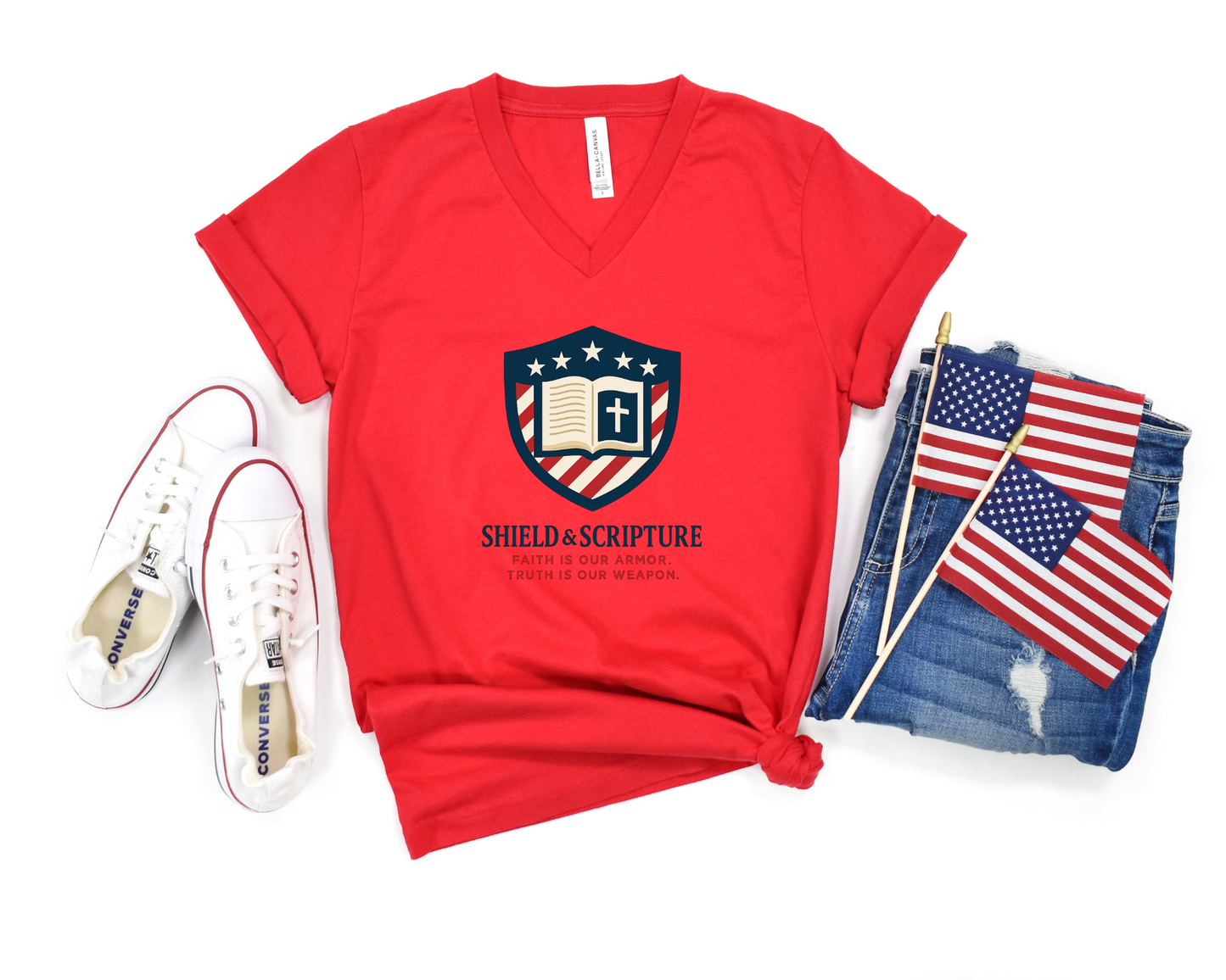 Shield and Scripture Unisex V-Neck Tee