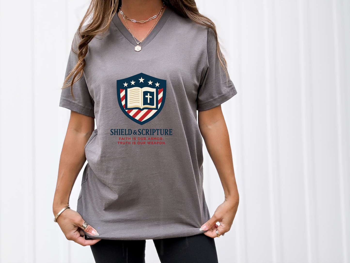 Shield and Scripture Unisex V-Neck Tee