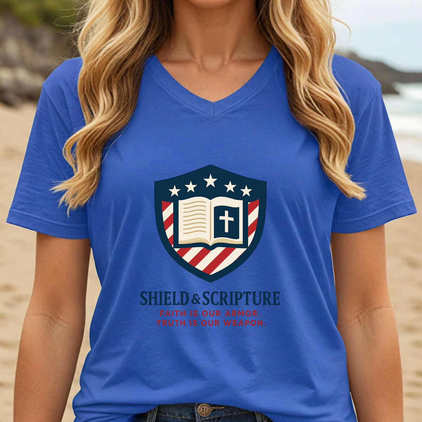 Shield and Scripture Unisex V-Neck Tee