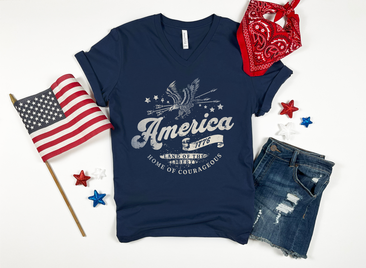 America 1776 V-Neck Unisex Tee Shirt