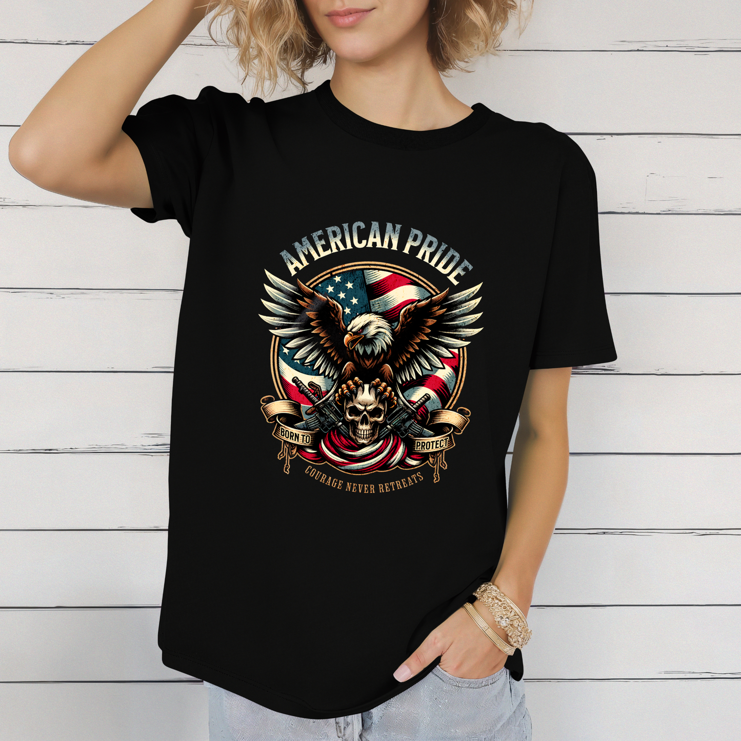 American Pride Eagle -Courage never Retreats Unisex T-Shirt