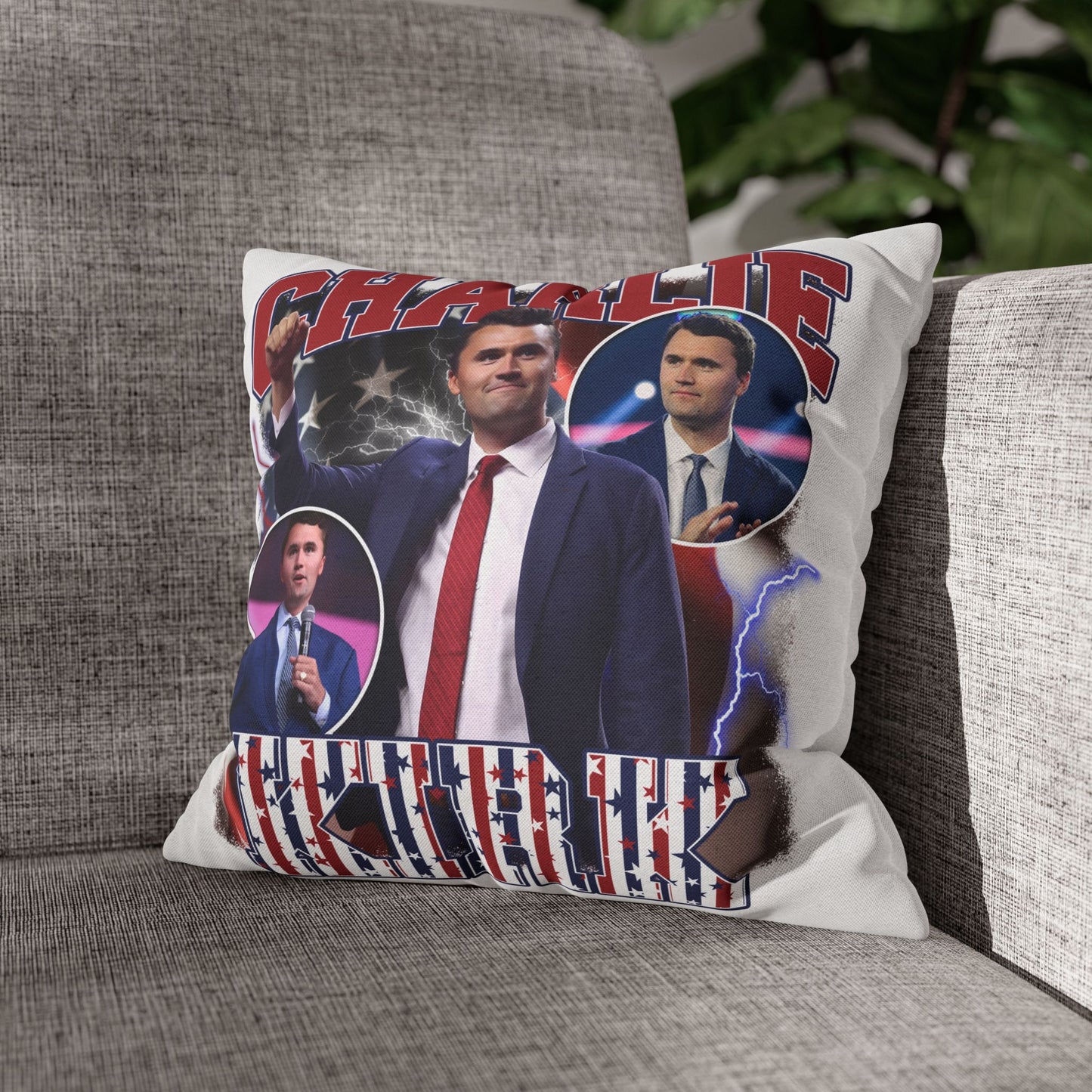 Patriotic Square Pillowcase featuring Charlie Kirk