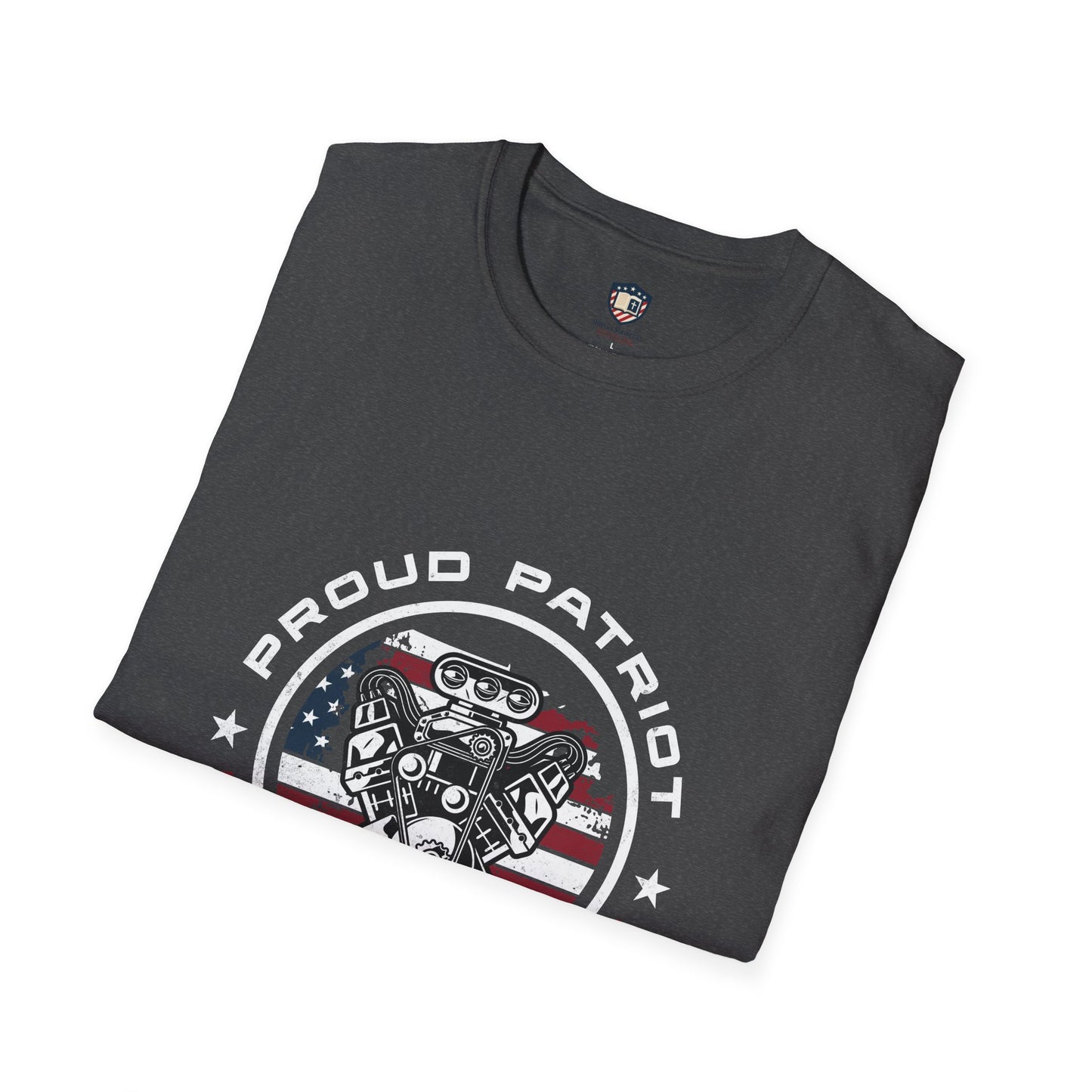 Proud Patriot T-Shirt | Drive for Freedom American Flag Engine Graphic Tee, USA Car Enthusiast Shirt, Patriotic Gift for Men and Women