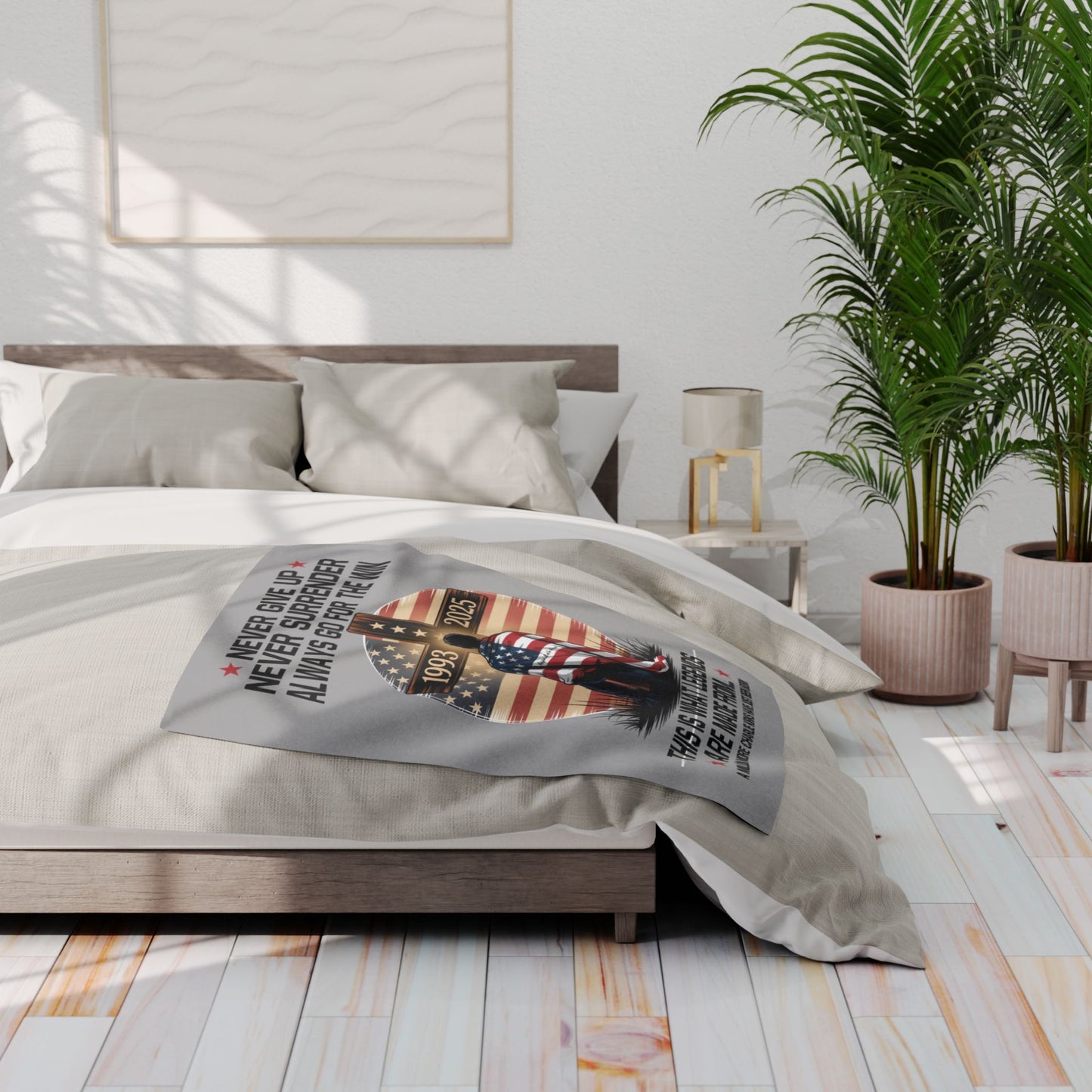 Patriotic Fleece Blanket - Never Give Up, Charlie Kirk Inspired