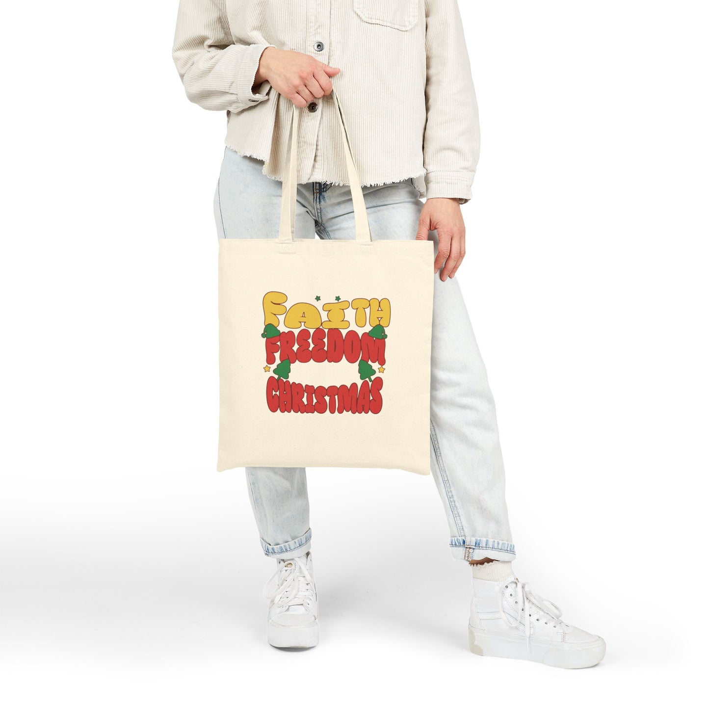 Faith Freedom Christmas Themed Tote Bag