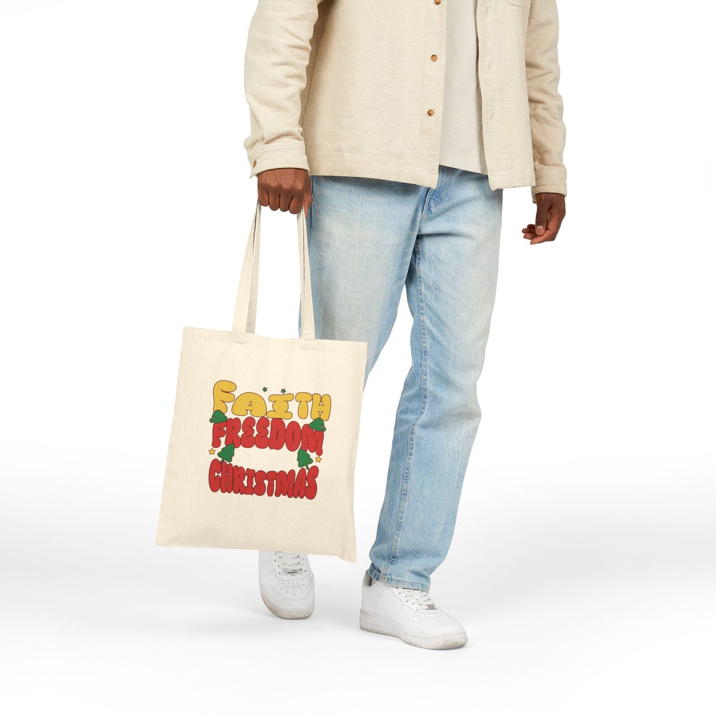Faith Freedom Christmas Themed Tote Bag