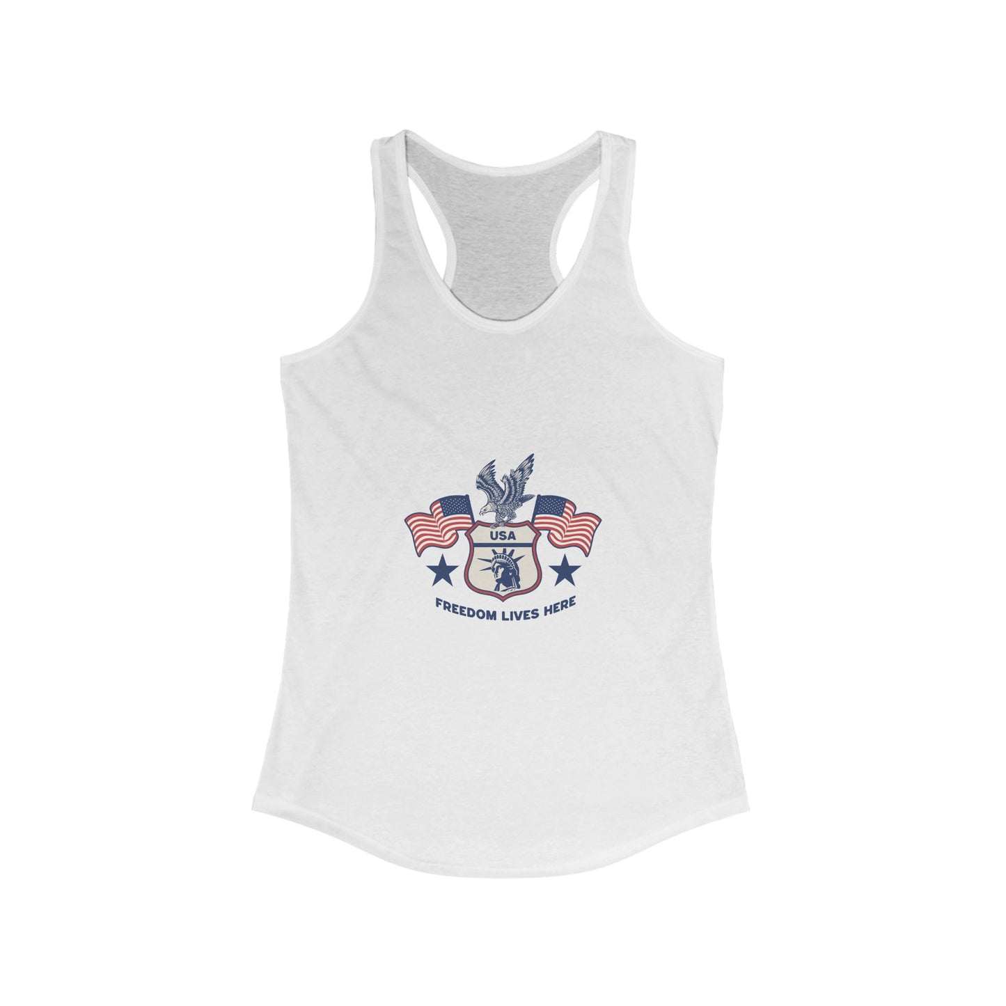 USA Freedom Lives Here Design Women's Racerback Tank