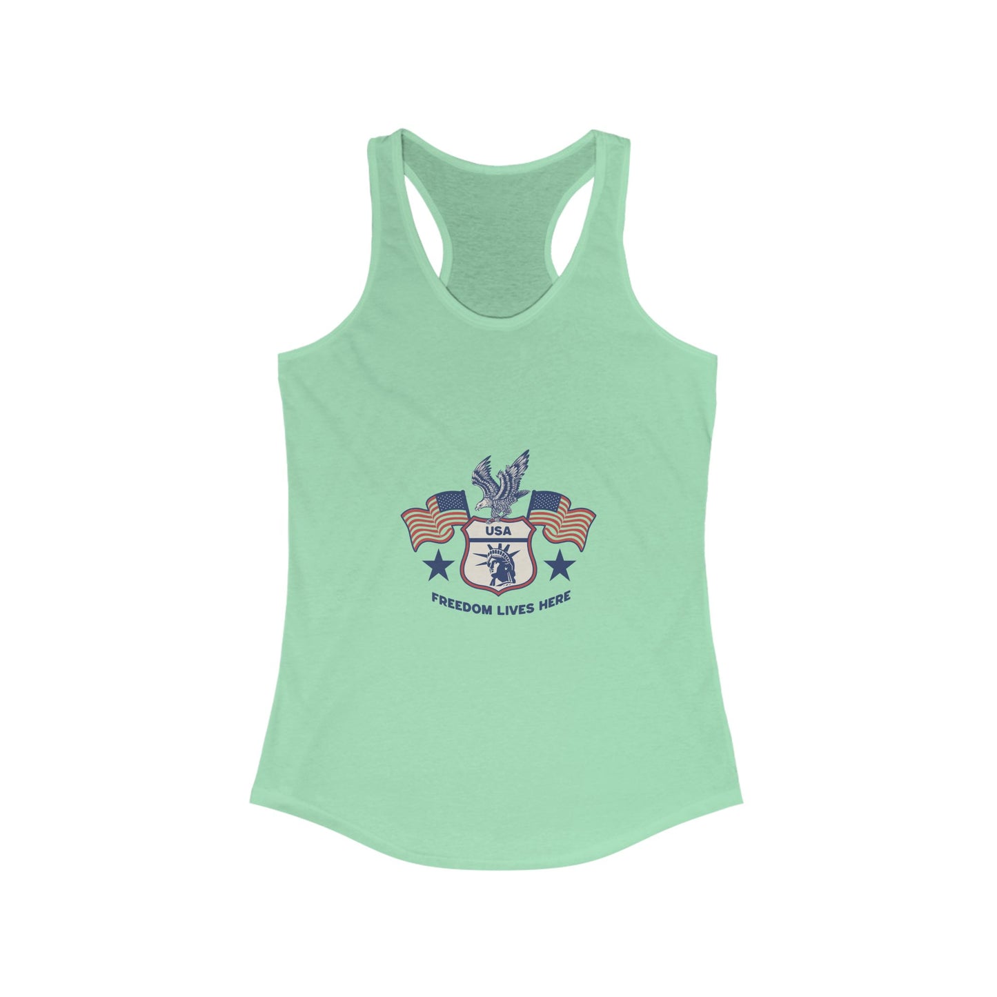USA Freedom Lives Here Design Women's Racerback Tank