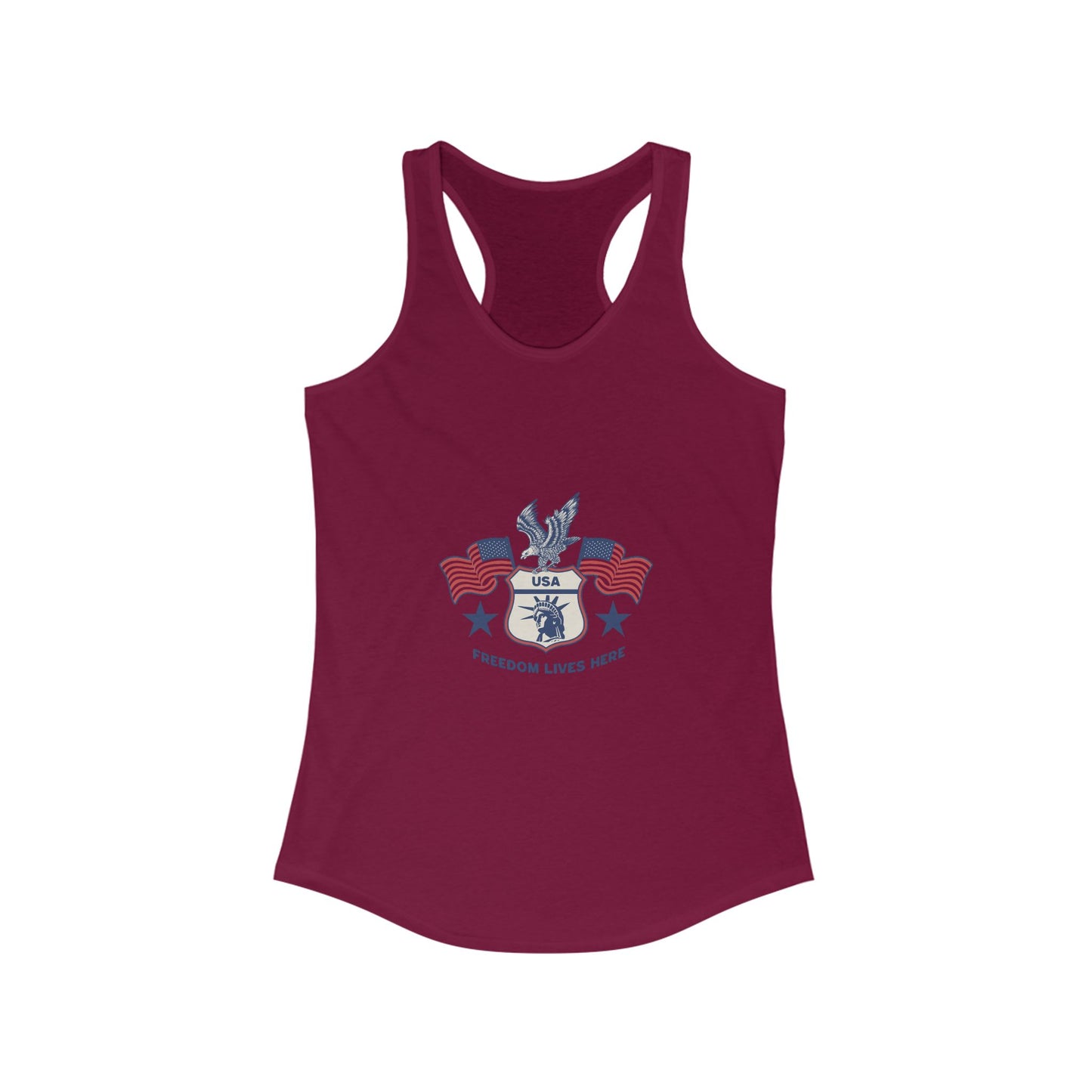 USA Freedom Lives Here Design Women's Racerback Tank