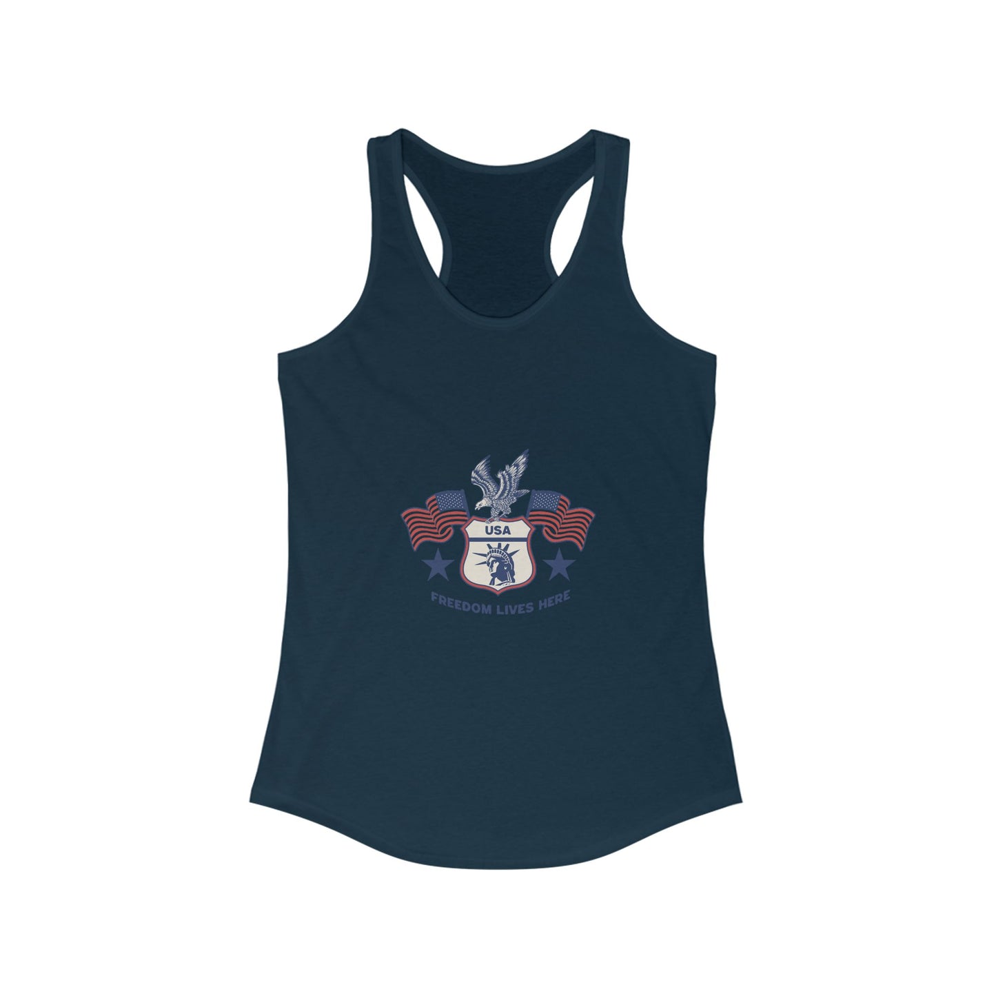 USA Freedom Lives Here Design Women's Racerback Tank