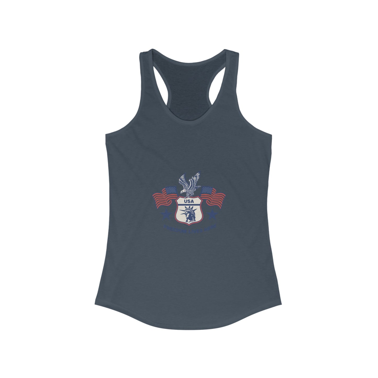 USA Freedom Lives Here Design Women's Racerback Tank
