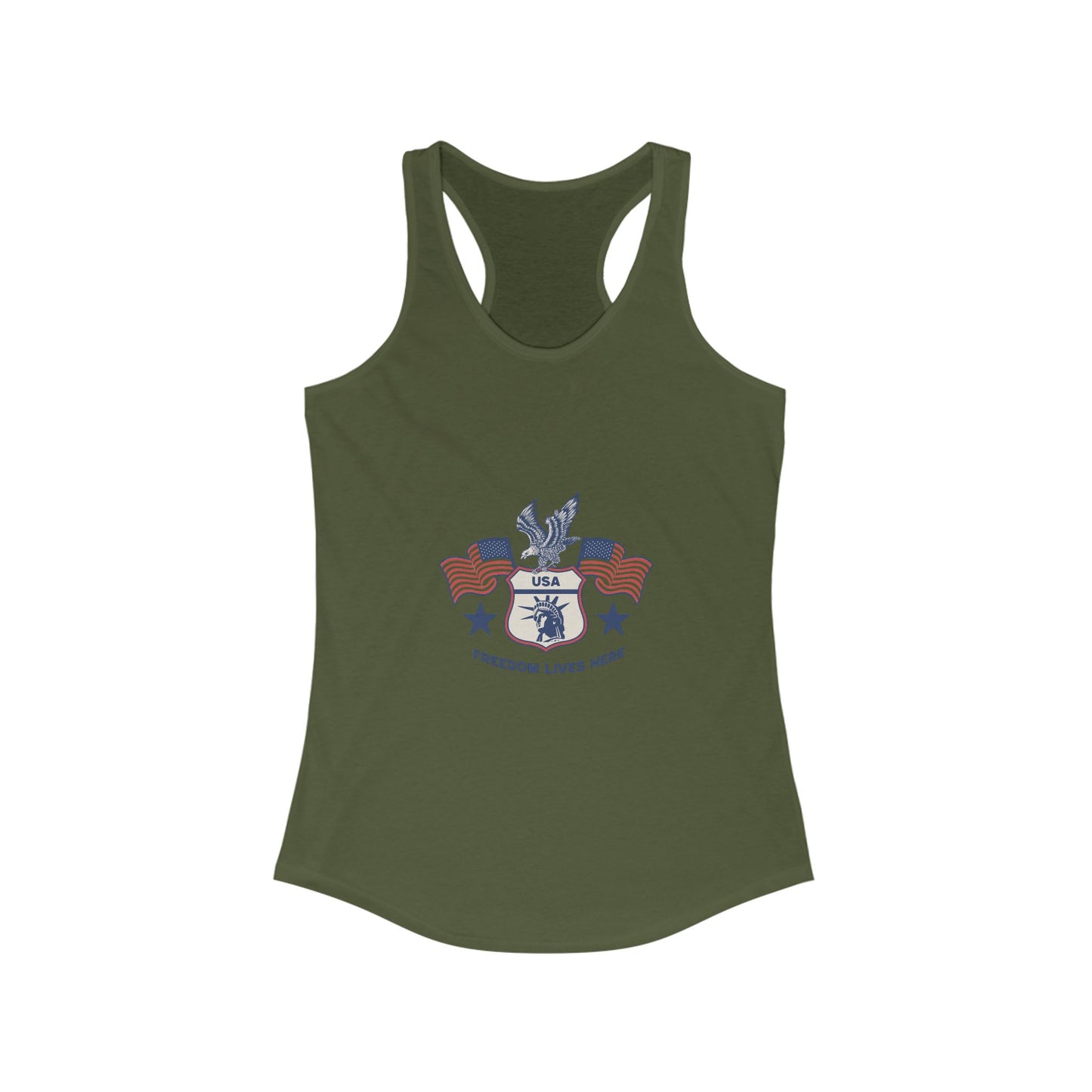 USA Freedom Lives Here Design Women's Racerback Tank