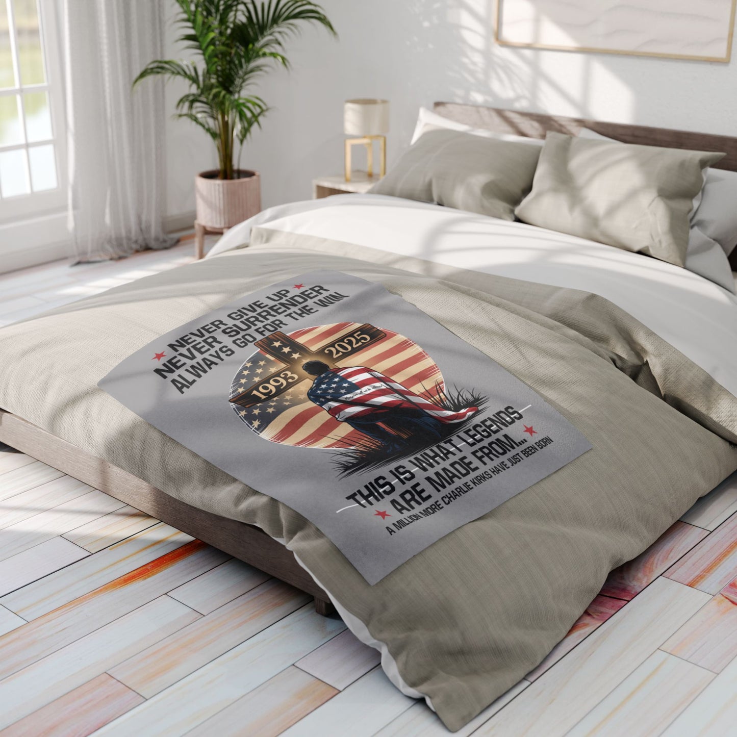 Patriotic Fleece Blanket - Never Give Up, Charlie Kirk Inspired