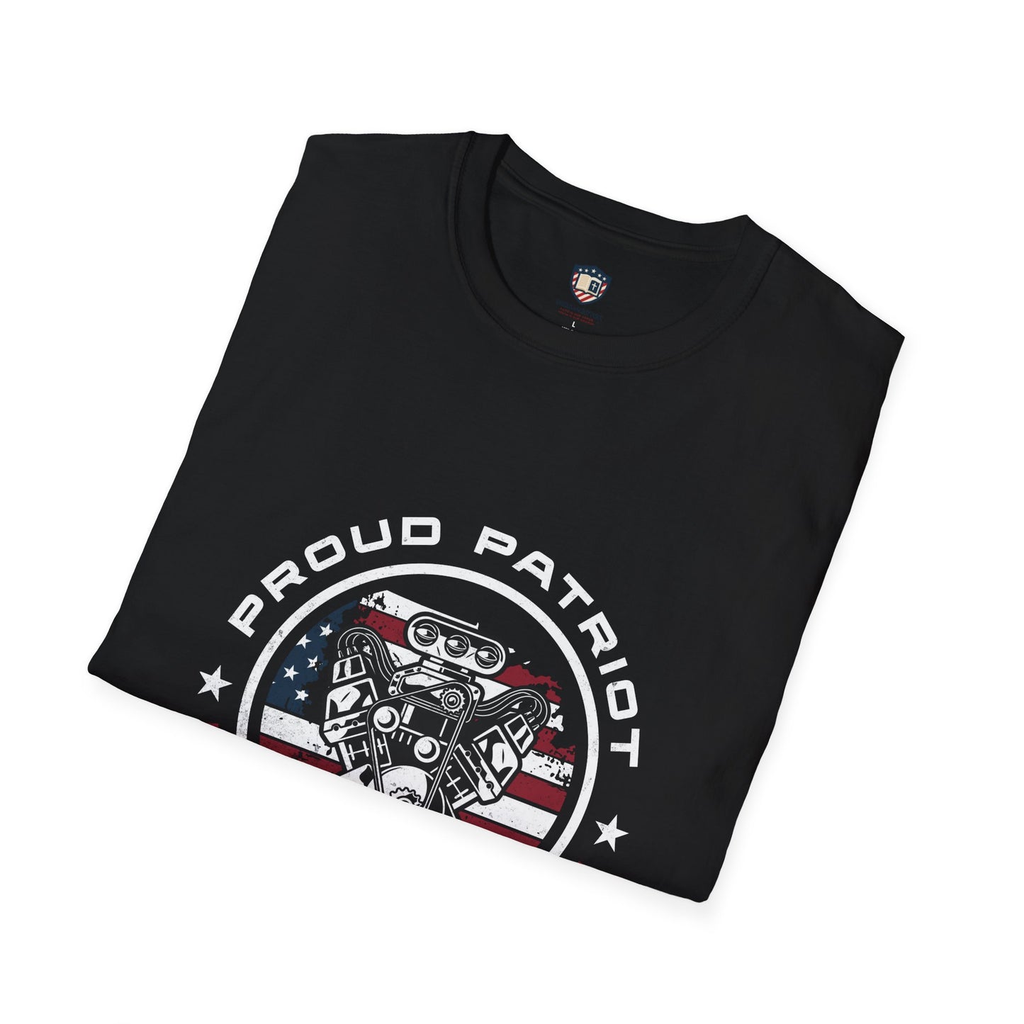 Proud Patriot T-Shirt | Drive for Freedom American Flag Engine Graphic Tee, USA Car Enthusiast Shirt, Patriotic Gift for Men and Women