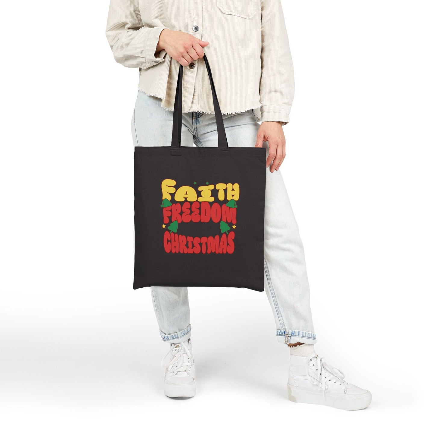 Faith Freedom Christmas Themed Tote Bag