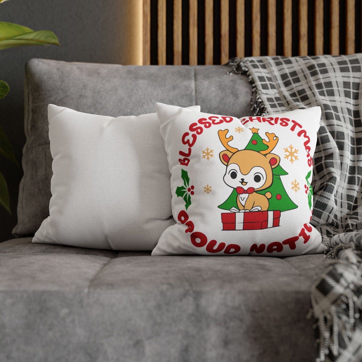 Blessed Christmas Proud Nation Throw Pillow Cover