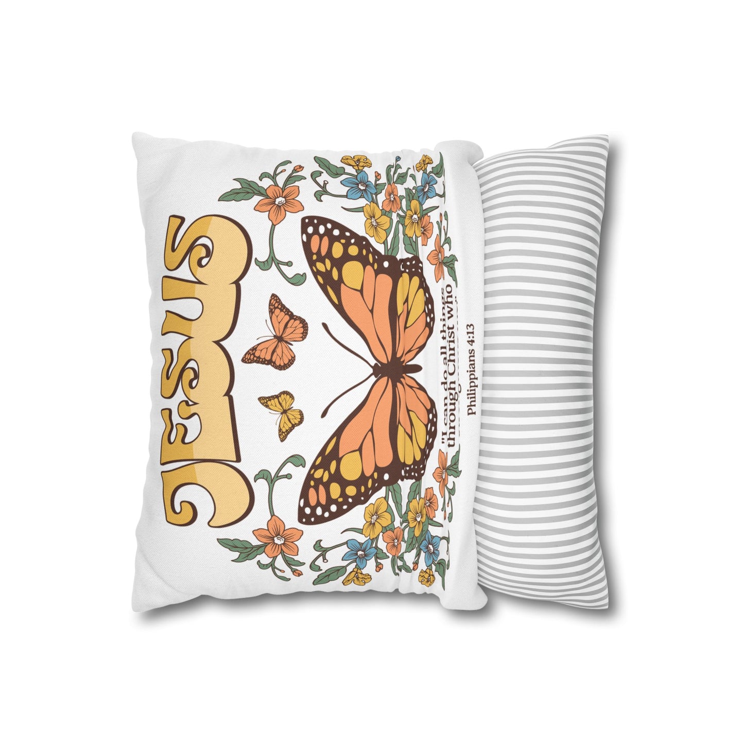 Christian Butterfly Throw Pillowcase – Philippians 4:13 Scripture Design