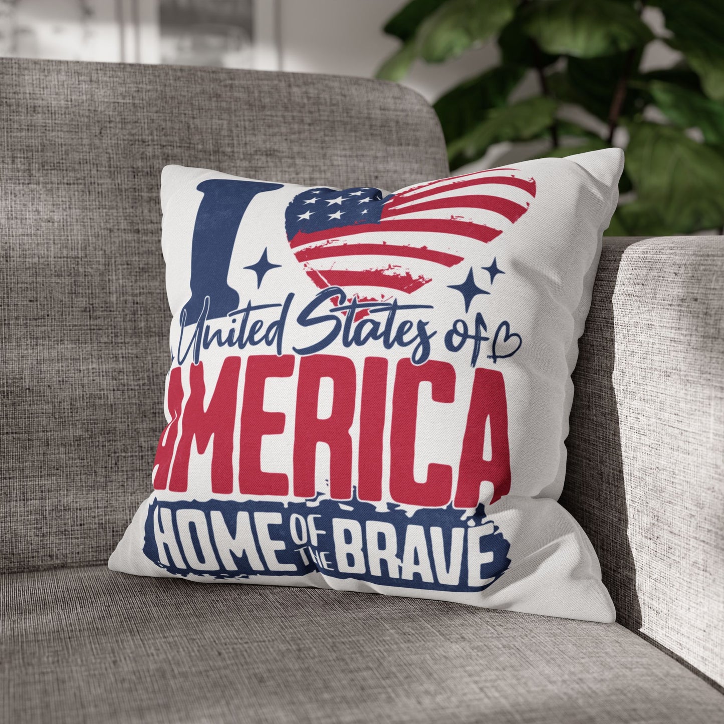 I Love America Home of the Brave Polyester Square Pillowcase