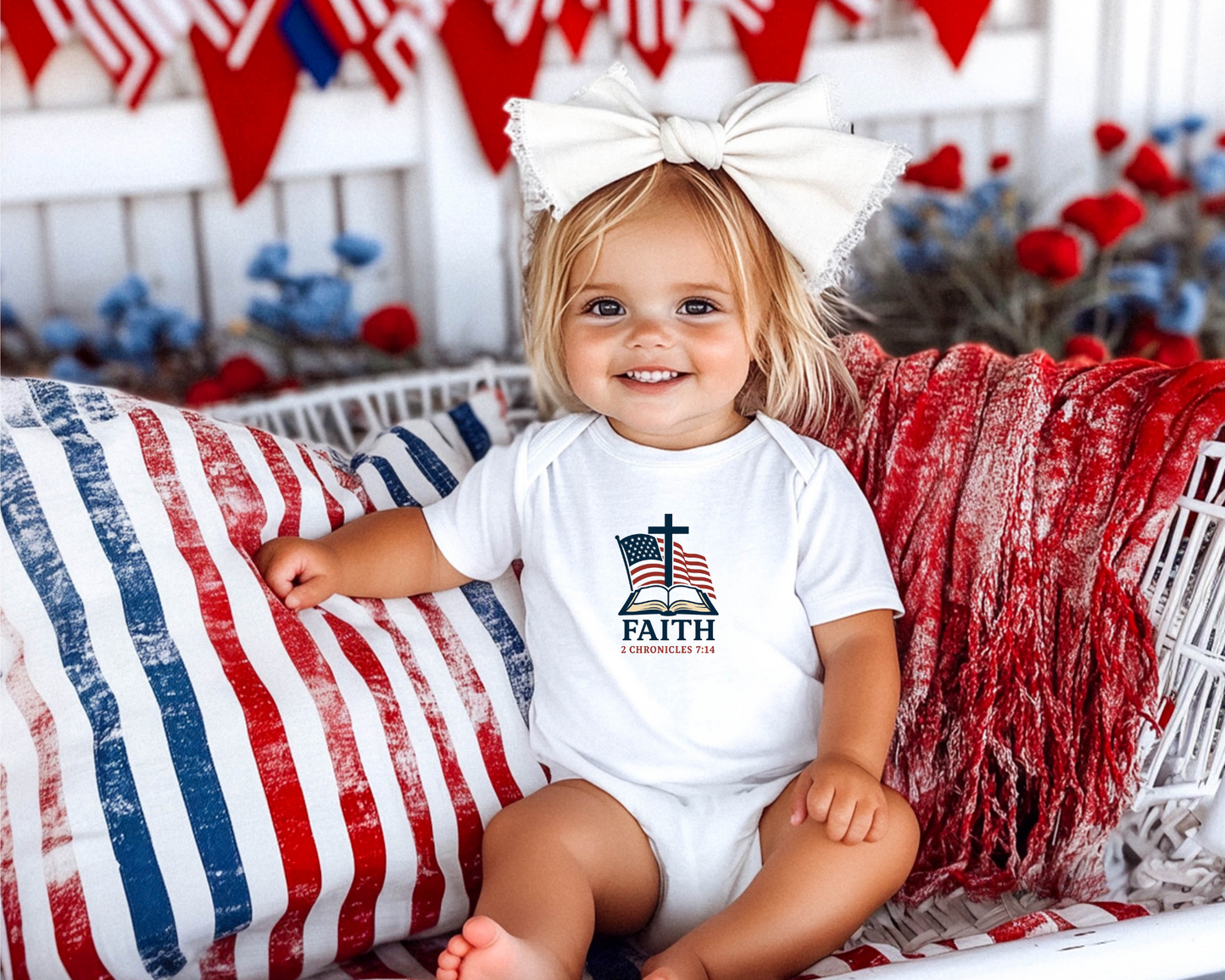 Patriotic Faith 2 Chronicles 7:14 Baby Bodysuit
