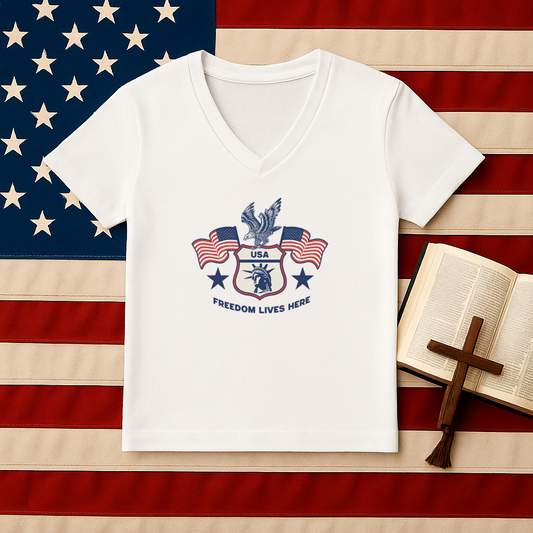 Freedom lives here Unisex V-Neck Tee