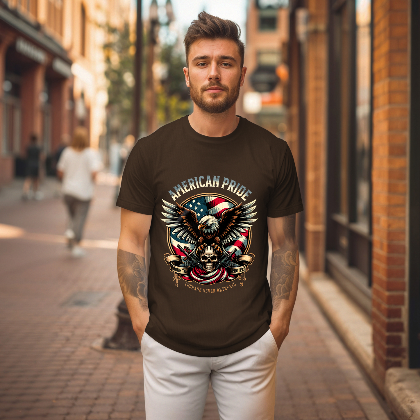 American Pride Eagle -Courage never Retreats Unisex T-Shirt