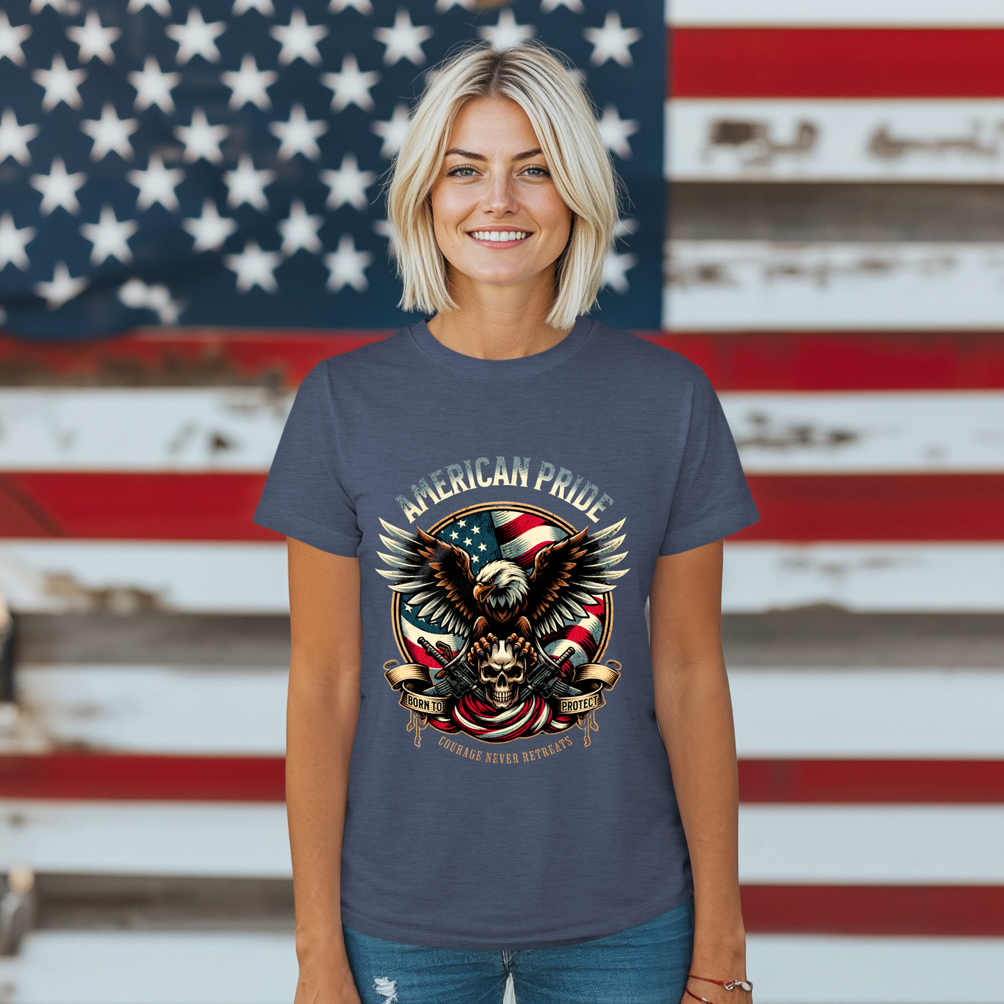American Pride Eagle -Courage never Retreats Unisex T-Shirt