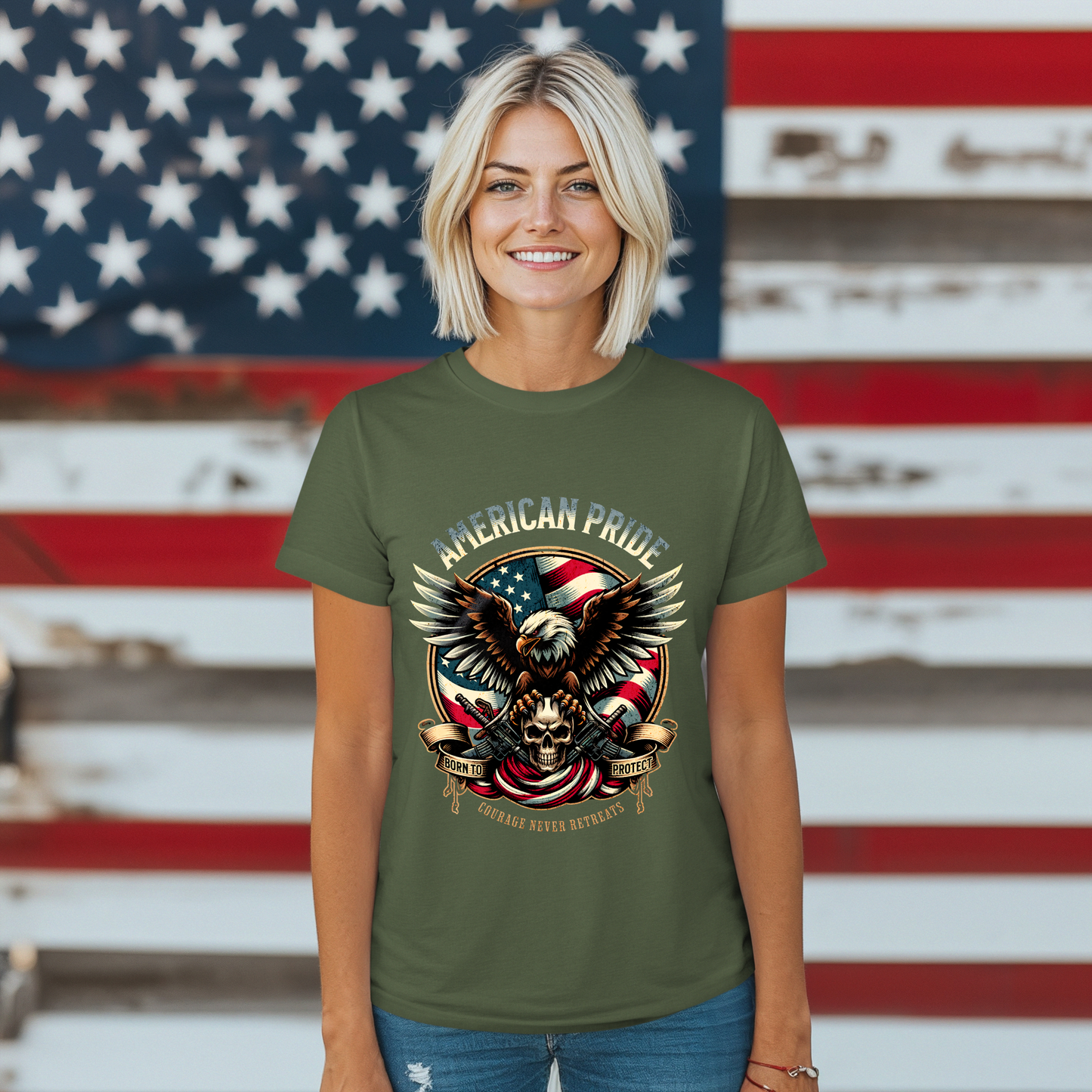 American Pride Eagle -Courage never Retreats Unisex T-Shirt