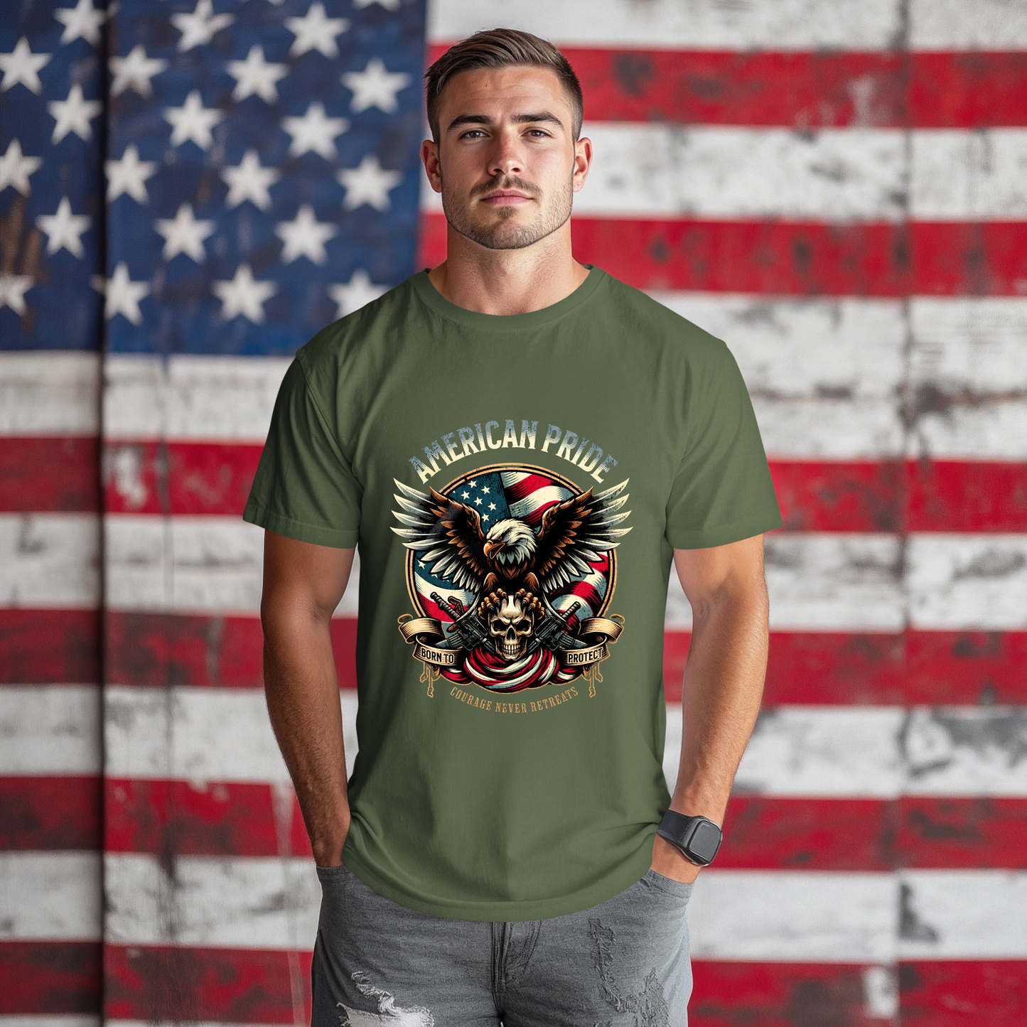American Pride Eagle -Courage never Retreats Unisex T-Shirt