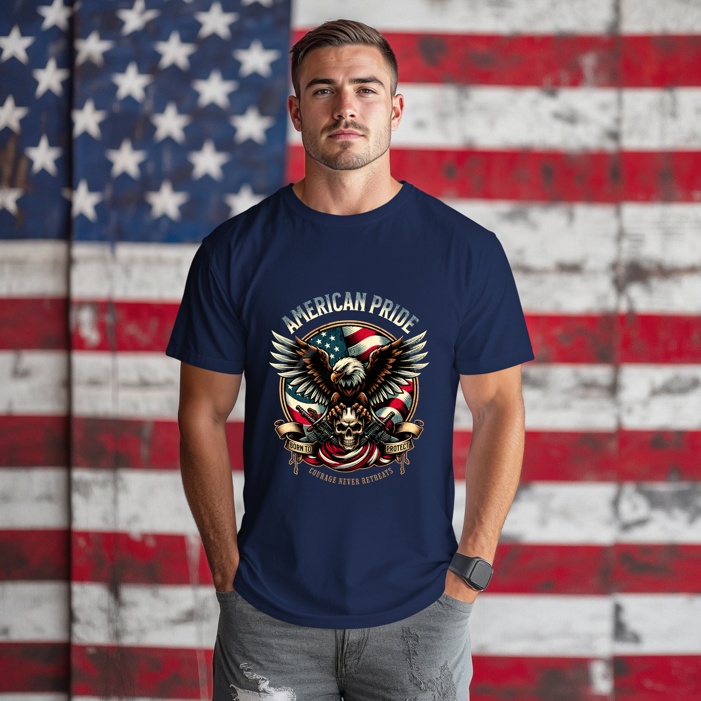 American Pride Eagle -Courage never Retreats Unisex T-Shirt