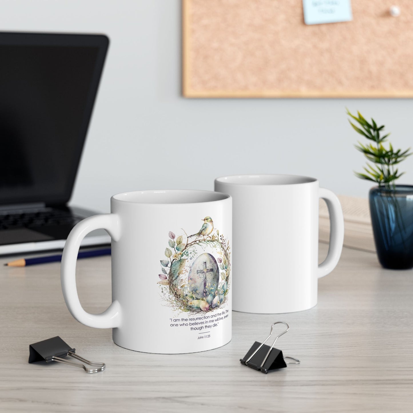 Christian Ceramic Mug – John 11:25 Resurrection Scripture Design