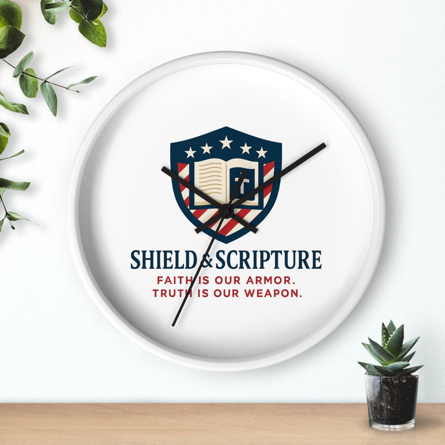 Shield & Scripture Wall Clock