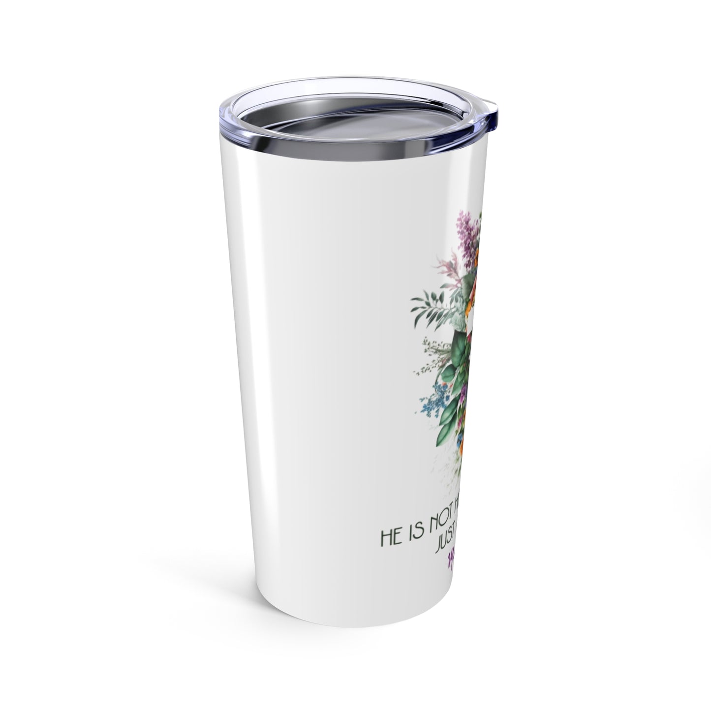 Christian Floral Cross Tumbler – Matthew 28:6 Scripture Design